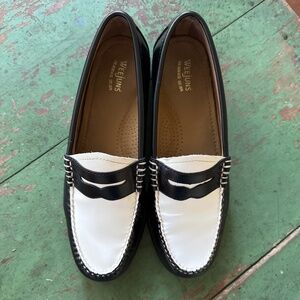 GH Bass Weejuns Whitney Penny Loafers Womens 6.5 M Black White Leather Preppy